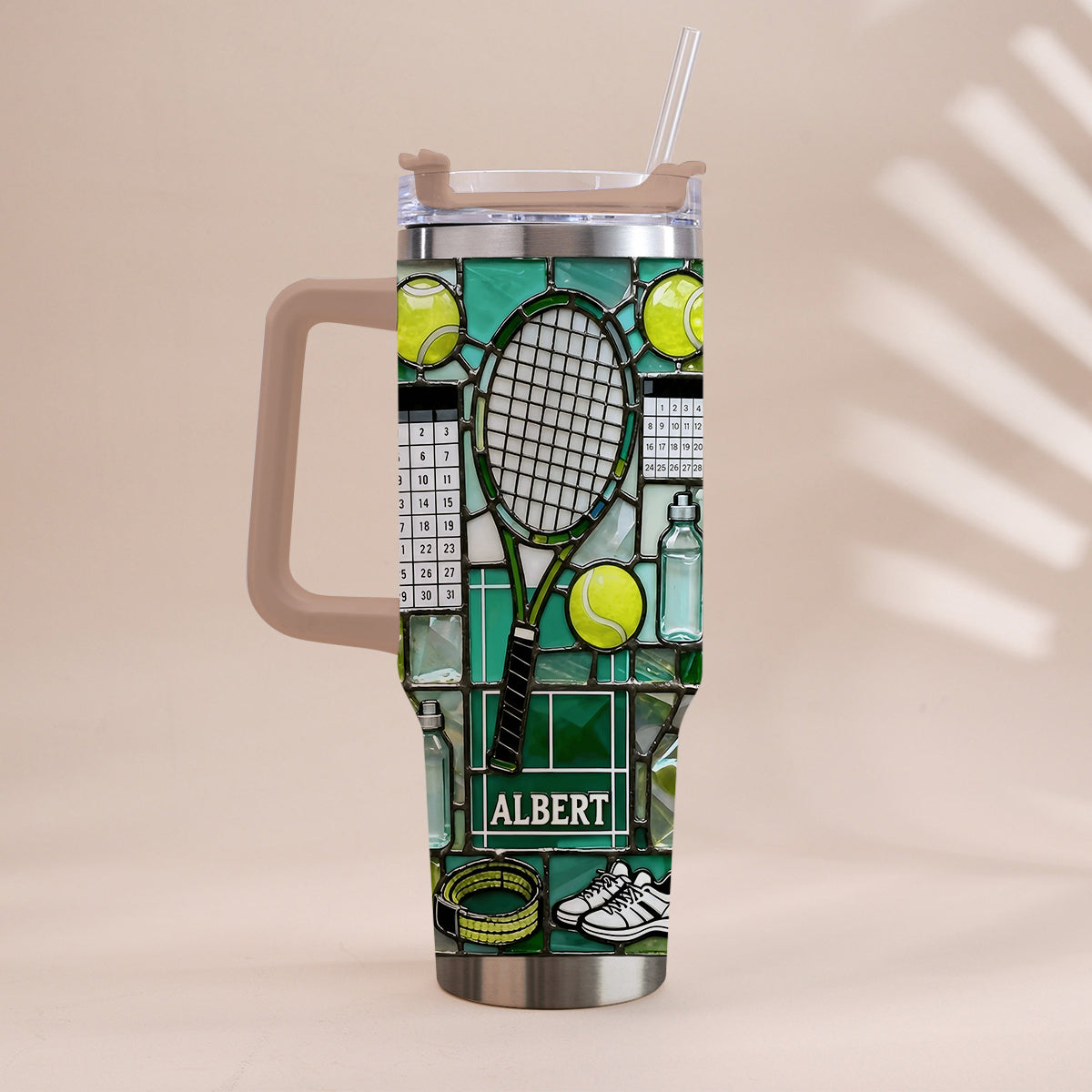Happiest On The Court - Personalized Tennis Tumbler With Handle