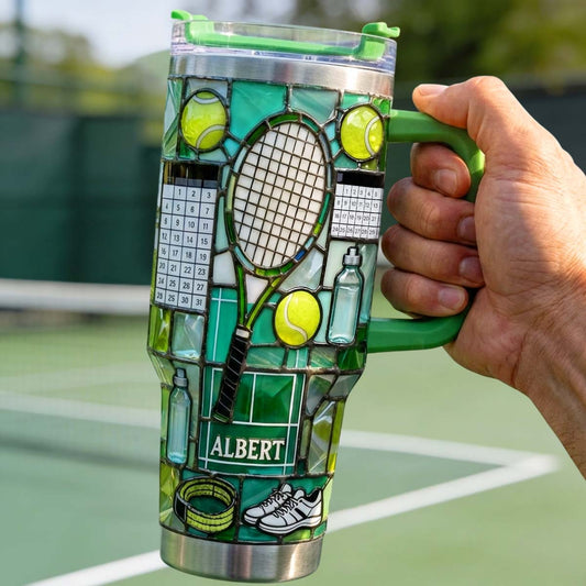 Happiest On The Court - Personalized Tennis Tumbler With Handle