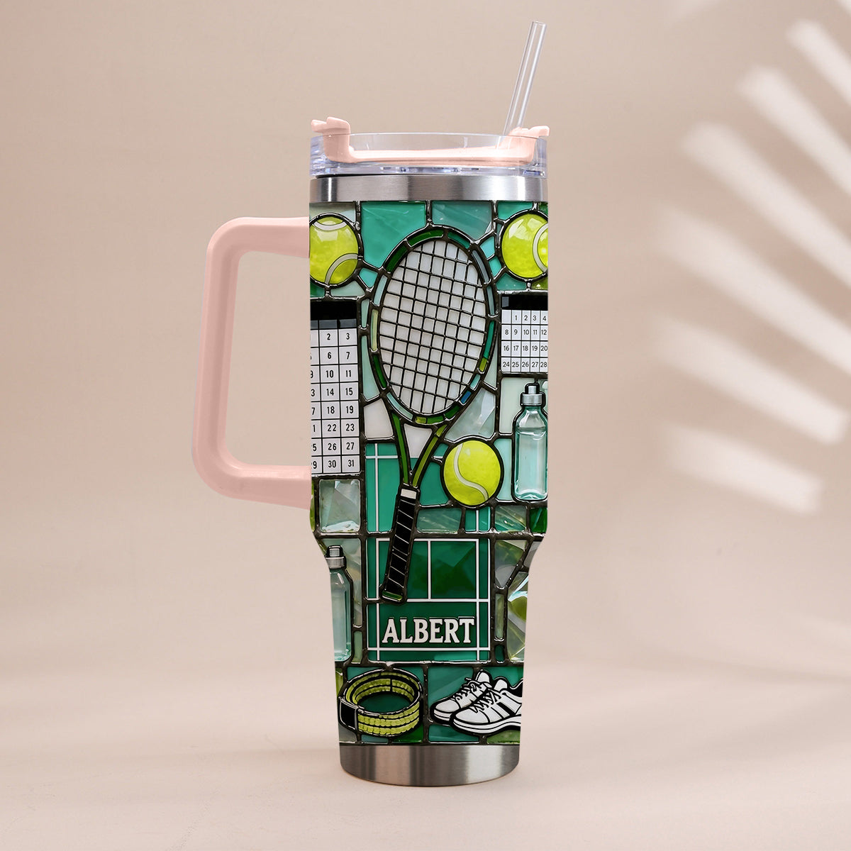 Happiest On The Court - Personalized Tennis Tumbler With Handle
