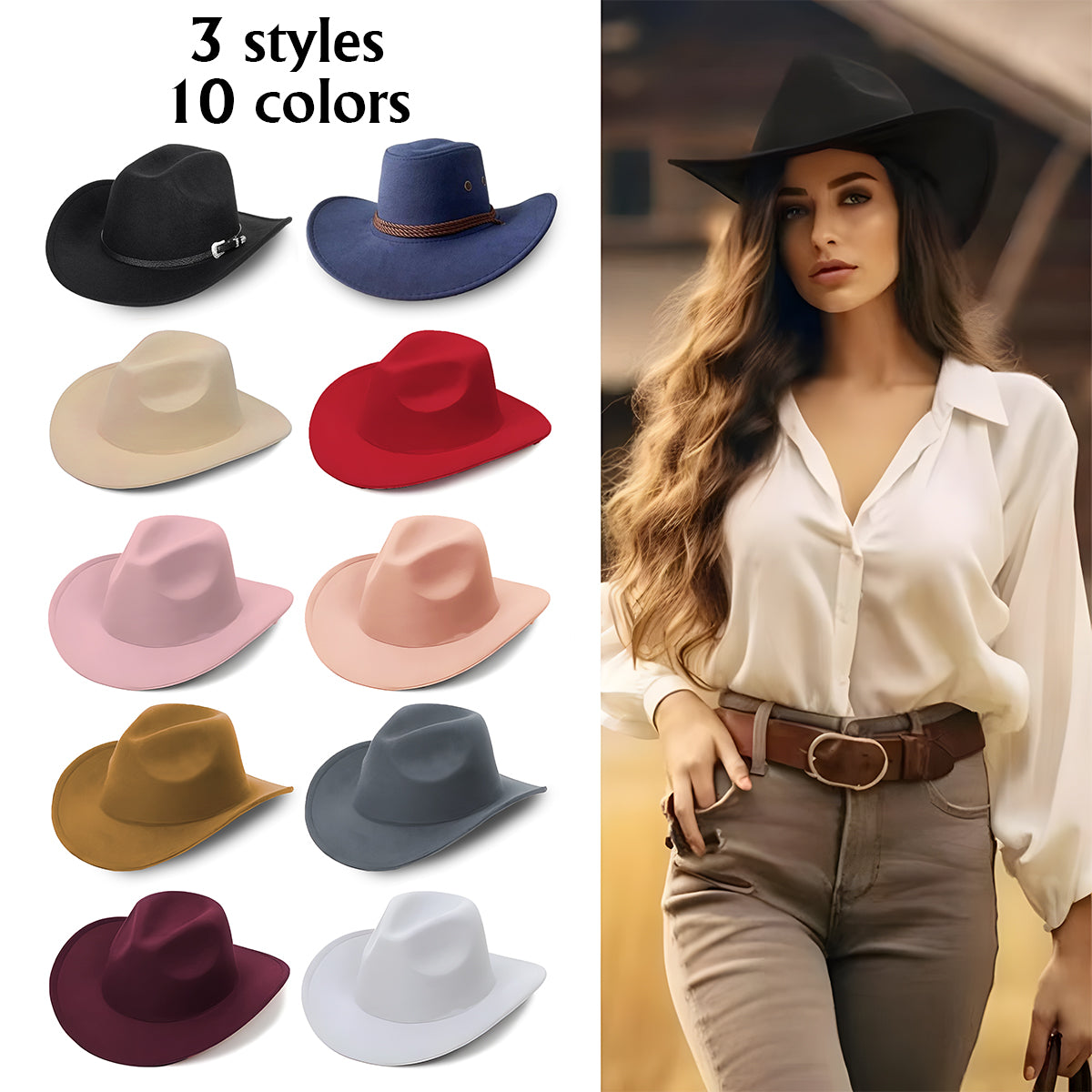 Human Skull Skeleton Head Bone, Cowboy Style - Personalized Western Outfit Wide Brim Cowboy Hat