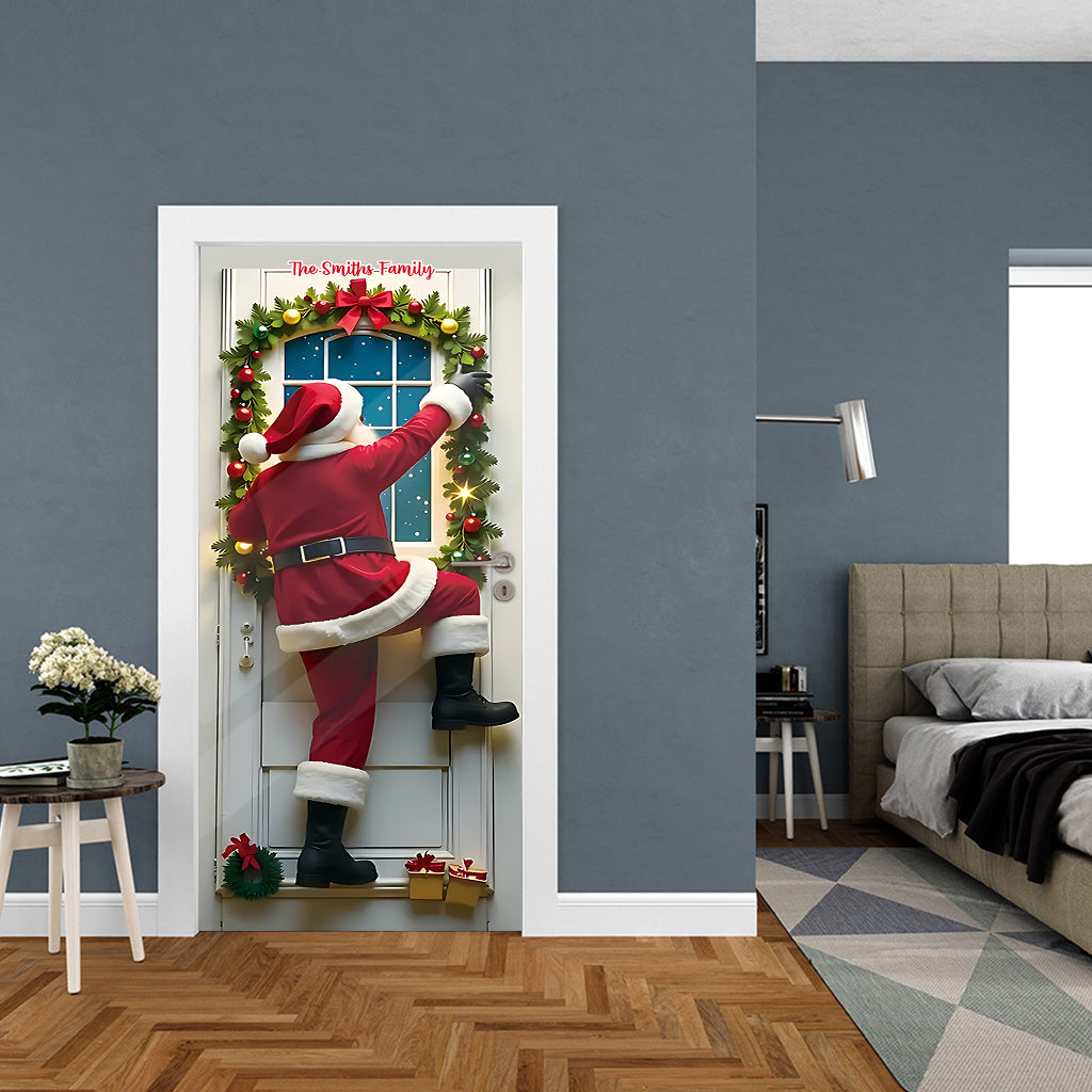Sneaking Santa - Personalized Family Door Sticker