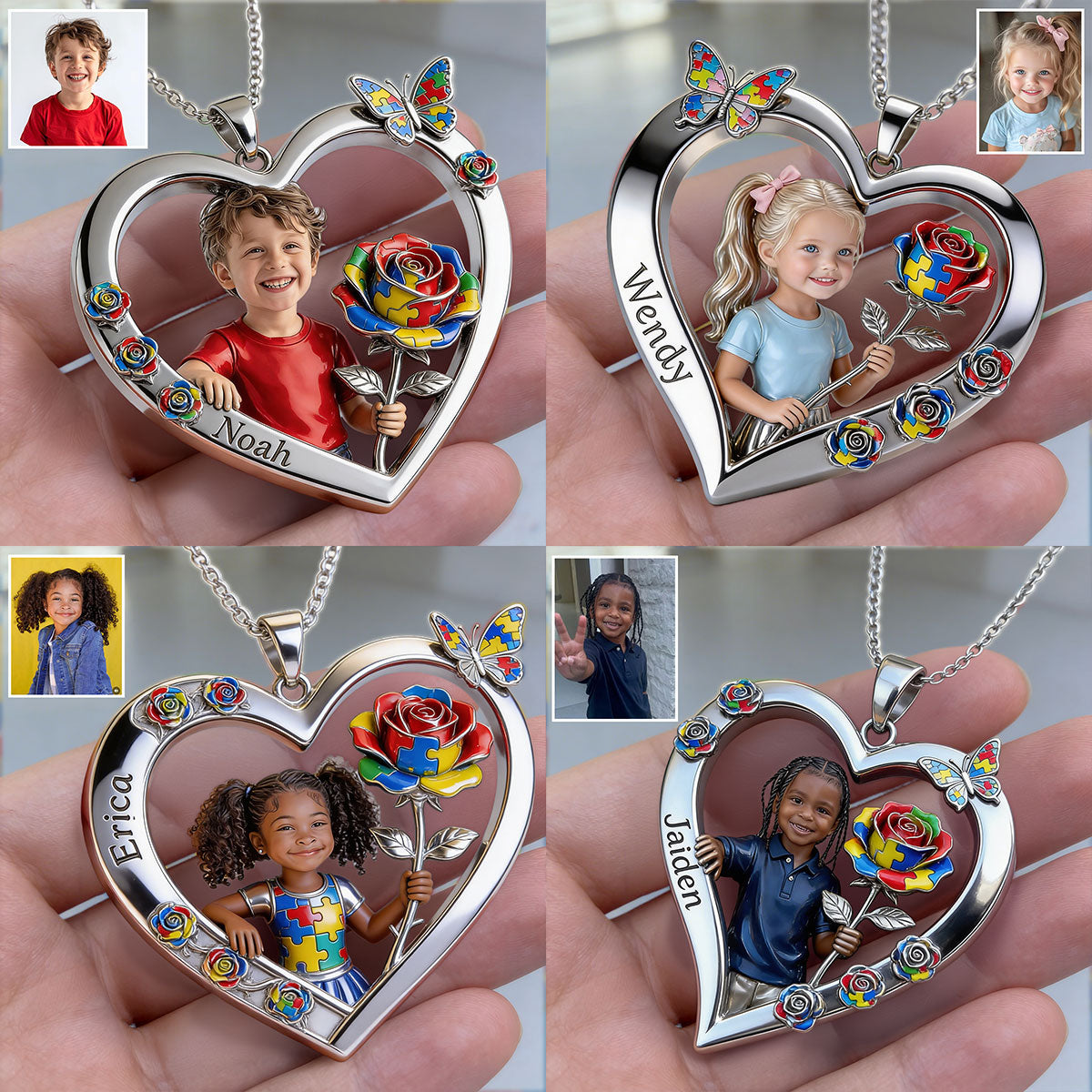 Any Photo Strong mama - Personalized Autism Awareness Shaped Metal Pendant Necklace