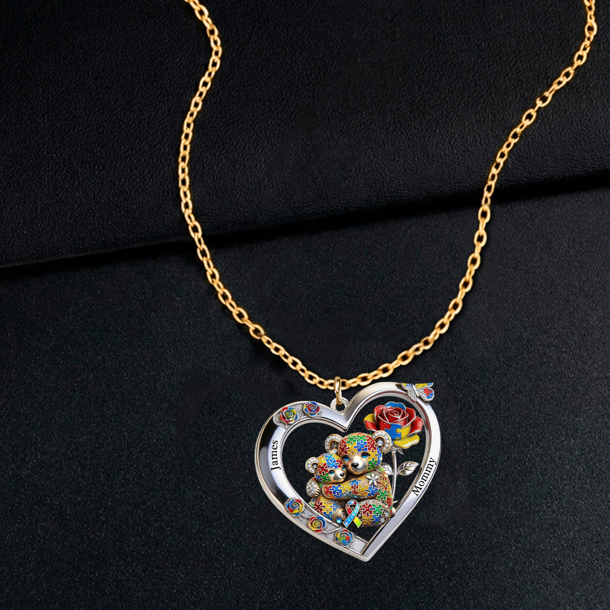 Any Animal Strong Mama - Personalized Autism Awareness Shaped Metal Pendant Necklace