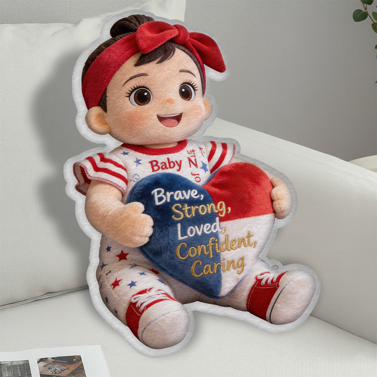 Brave, Strong, Loved - Affirmations Gift - Personalized Kid Faux Fur Shaped Pillow