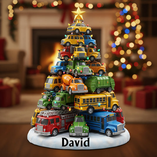 Trucks Christmas Tree - Personalized Kid Custom Shaped Acrylic Plaque