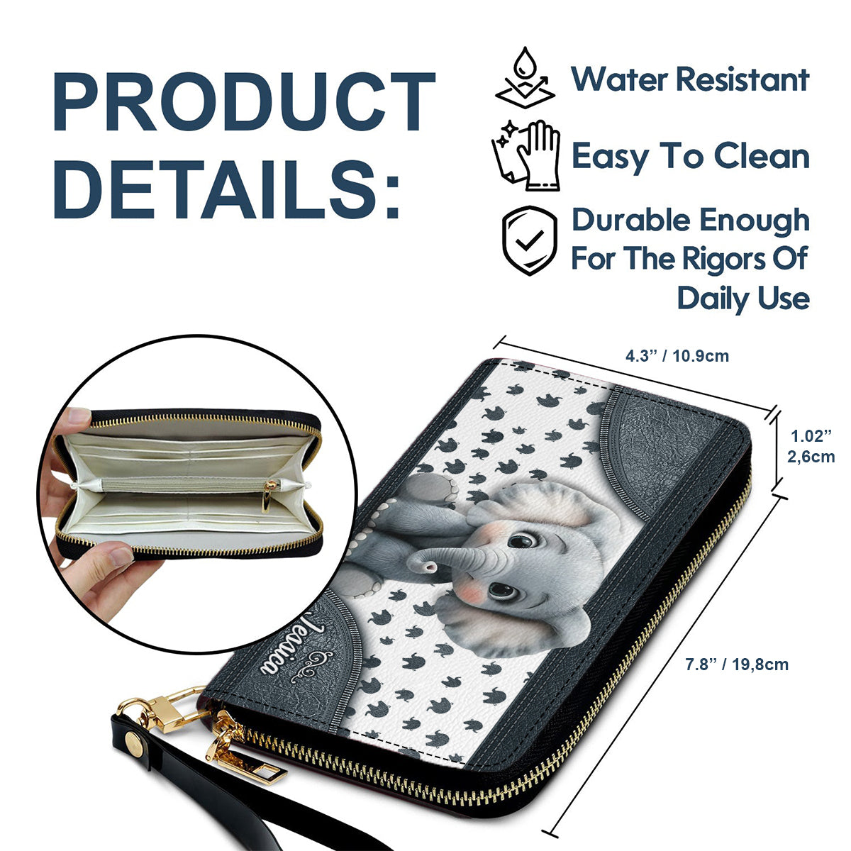 Cute Baby Elephant - Personalized Elephant Leather Long Wallet