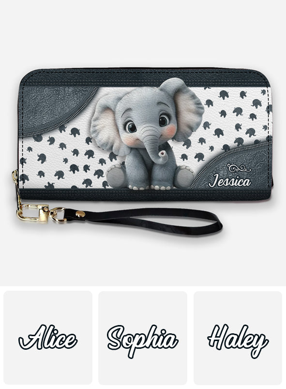 Cute Baby Elephant - Personalized Elephant Leather Long Wallet