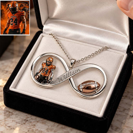 Any Sport, Any Photo - Personalized Football Shaped Metal Pendant Necklace