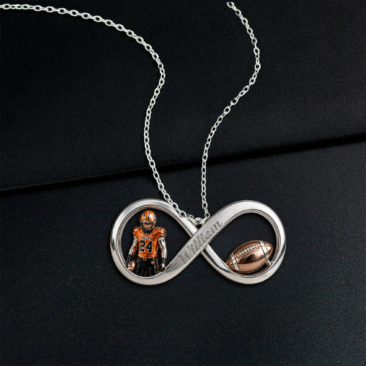 Any Sport, Any Photo - Personalized Football Shaped Metal Pendant Necklace