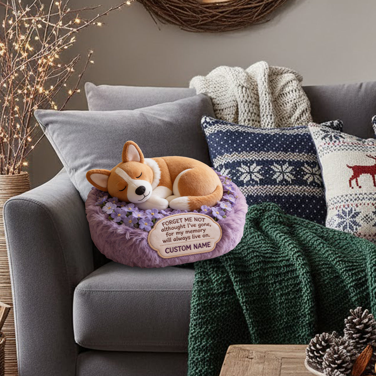 Forget Me Not Memorial Pet Loved Ones - Personalized Dog Faux Fur Shaped Pillow