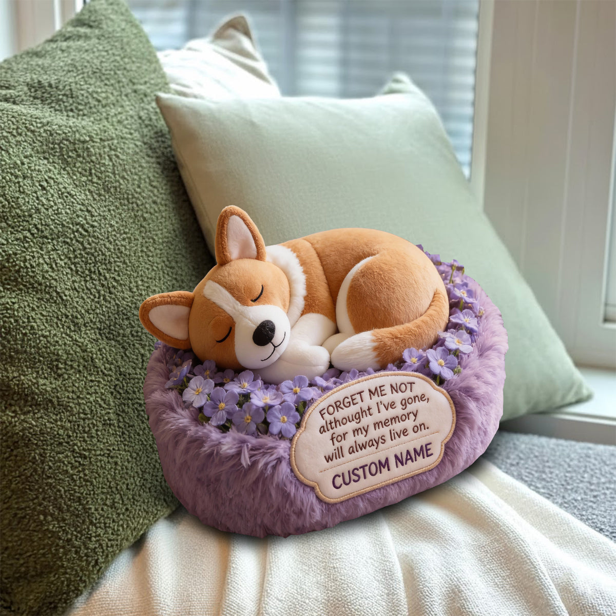 Forget Me Not Memorial Pet Loved Ones - Personalized Dog Faux Fur Shaped Pillow