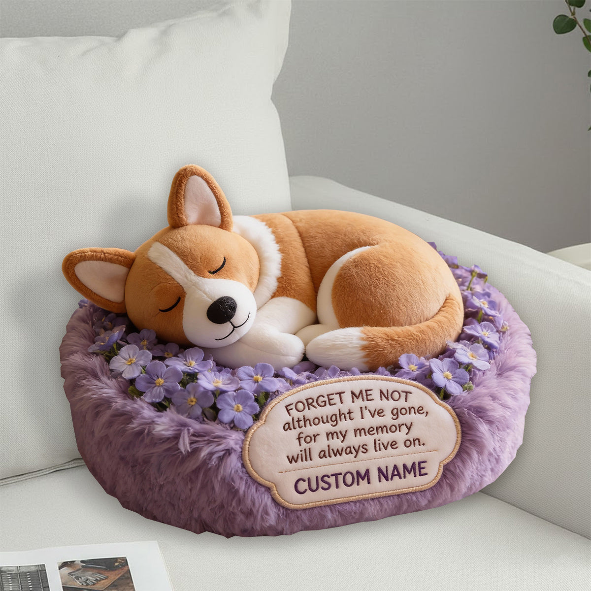 Forget Me Not Memorial Pet Loved Ones - Personalized Dog Faux Fur Shaped Pillow