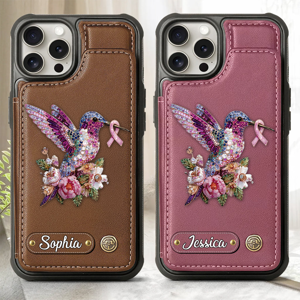 Breast Cancer Awareness Hummingbird - Personalized Breast Cancer Awareness Wallet Phone Case