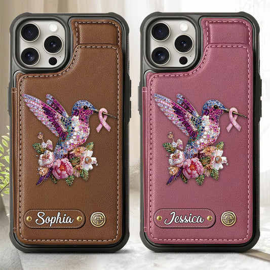 Breast Cancer Awareness Hummingbird - Personalized Breast Cancer Awareness Wallet Phone Case