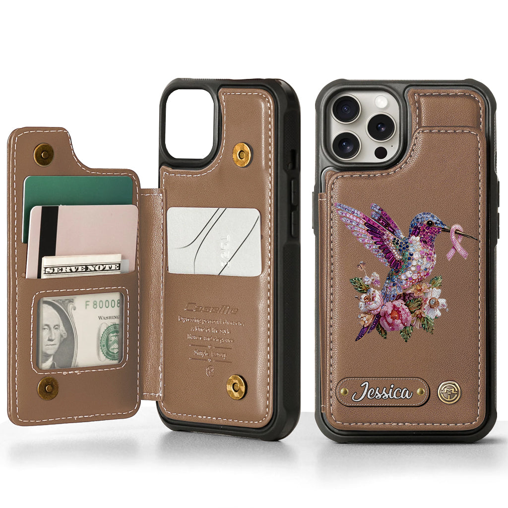 Breast Cancer Awareness Hummingbird - Personalized Breast Cancer Awareness Wallet Phone Case