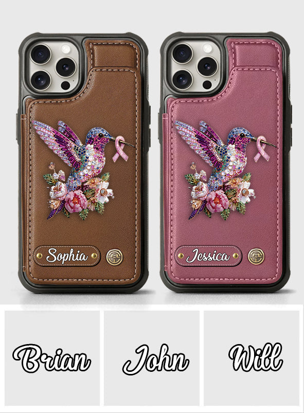 Breast Cancer Awareness Hummingbird - Personalized Breast Cancer Awareness Wallet Phone Case