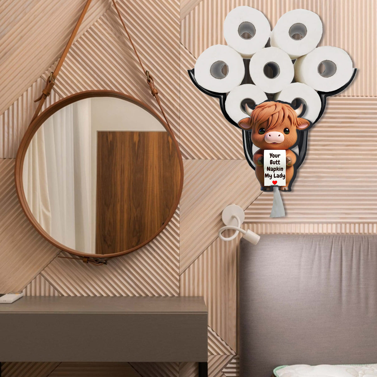 Your Napkin My Lord, Funny Cow - Personalized Highland Cow Toilet Paper Holder Rack