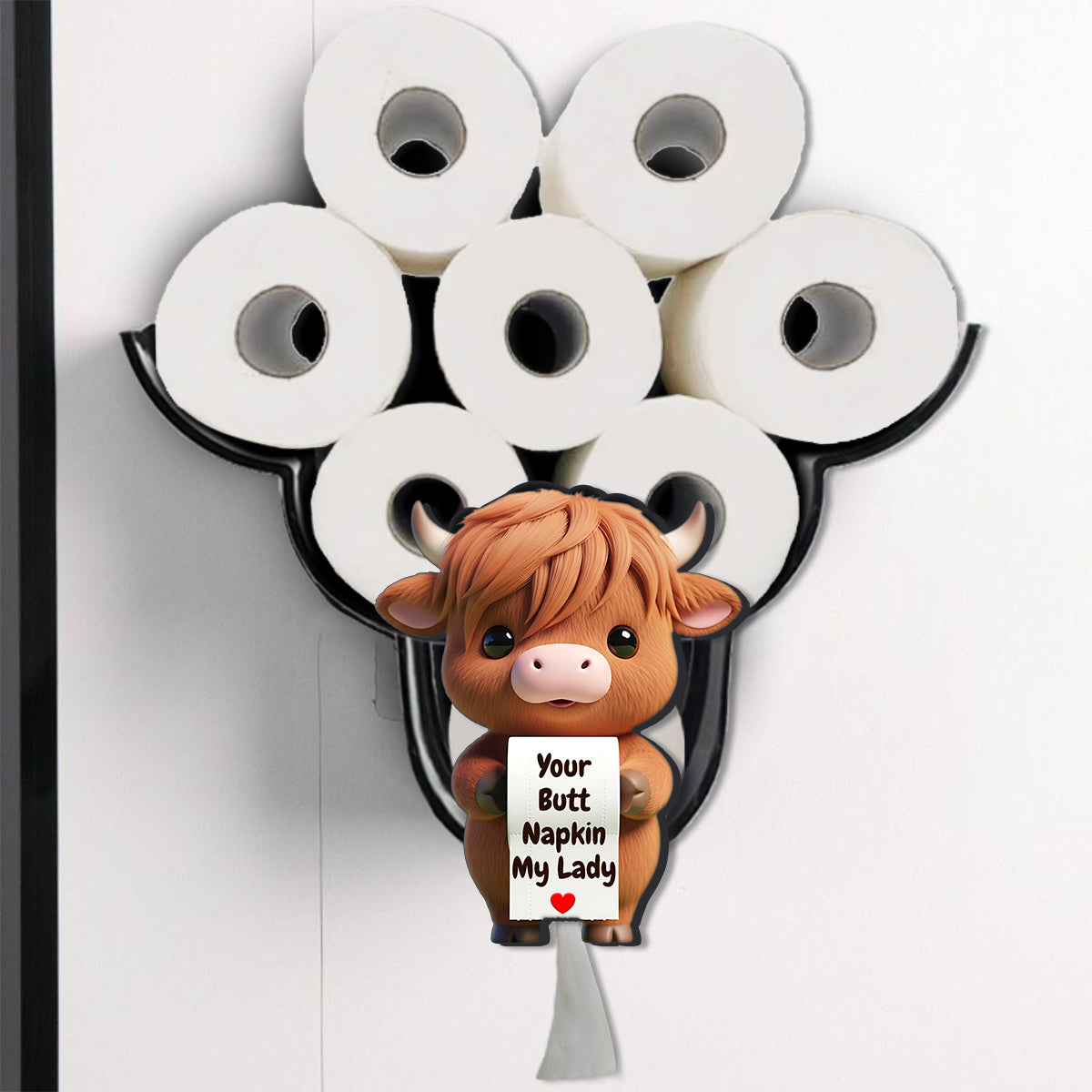 Your Napkin My Lord, Funny Cow - Personalized Highland Cow Toilet Paper Holder Rack