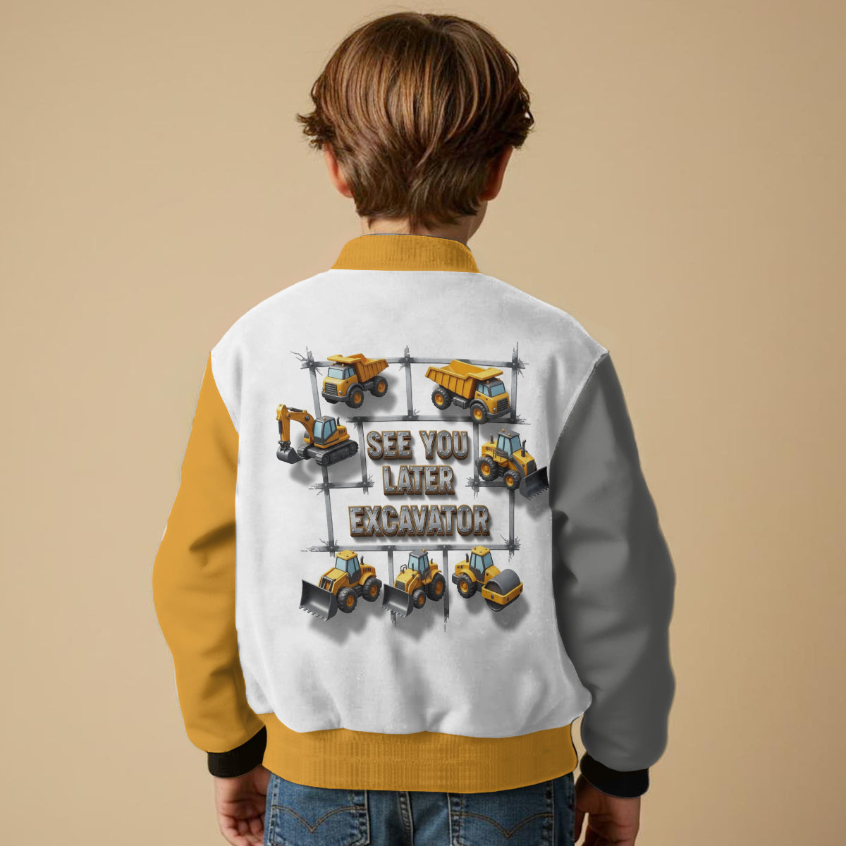 See You Later Excavator - Personalized Kid Varsity Jacket