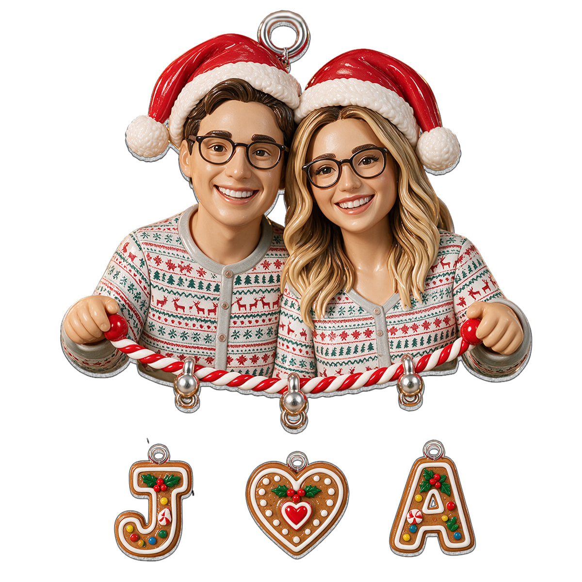 Merry Christmas Couple Gift - Personalized Couple Ornament With Charm