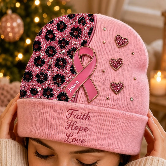Faith Hope Love - Personalized Breast Cancer Awareness Beanie Hat