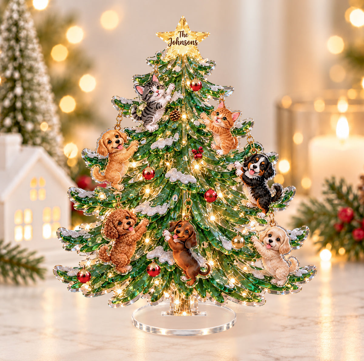 Merry Furry Christmas - Personalized Dog Light Up Standee With Charms