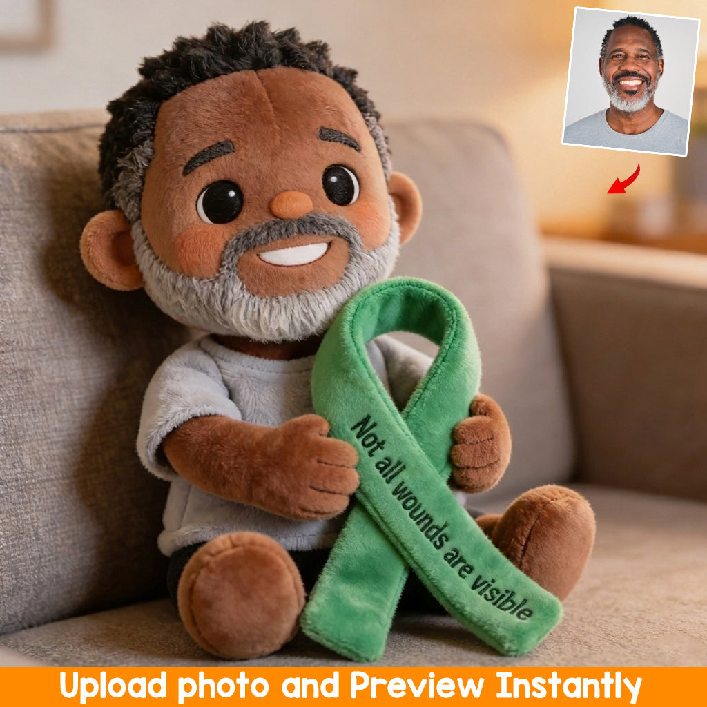 Never Give Up Green Ribbon - Personalized Mental Health Awareness Premium Faux Fur Pillow