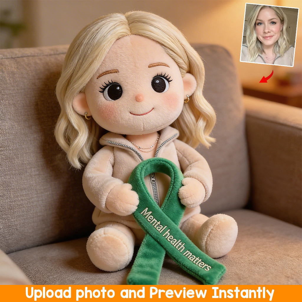 Never Give Up Green Ribbon - Personalized Mental Health Awareness Premium Faux Fur Pillow