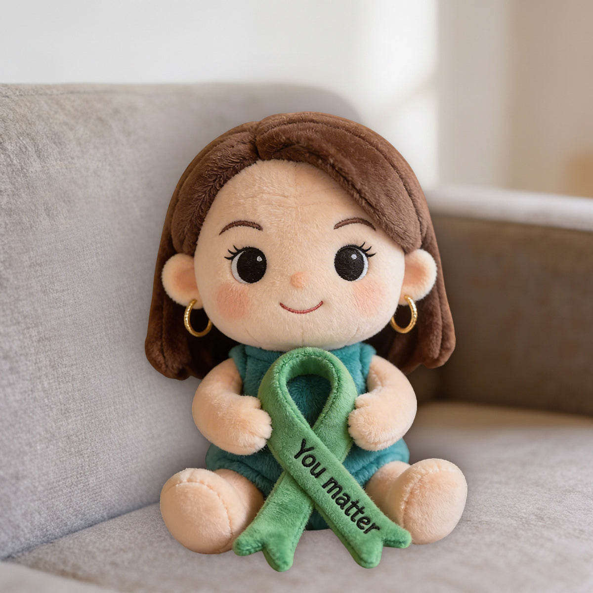 Never Give Up Green Ribbon - Personalized Mental Health Awareness Premium Faux Fur Pillow