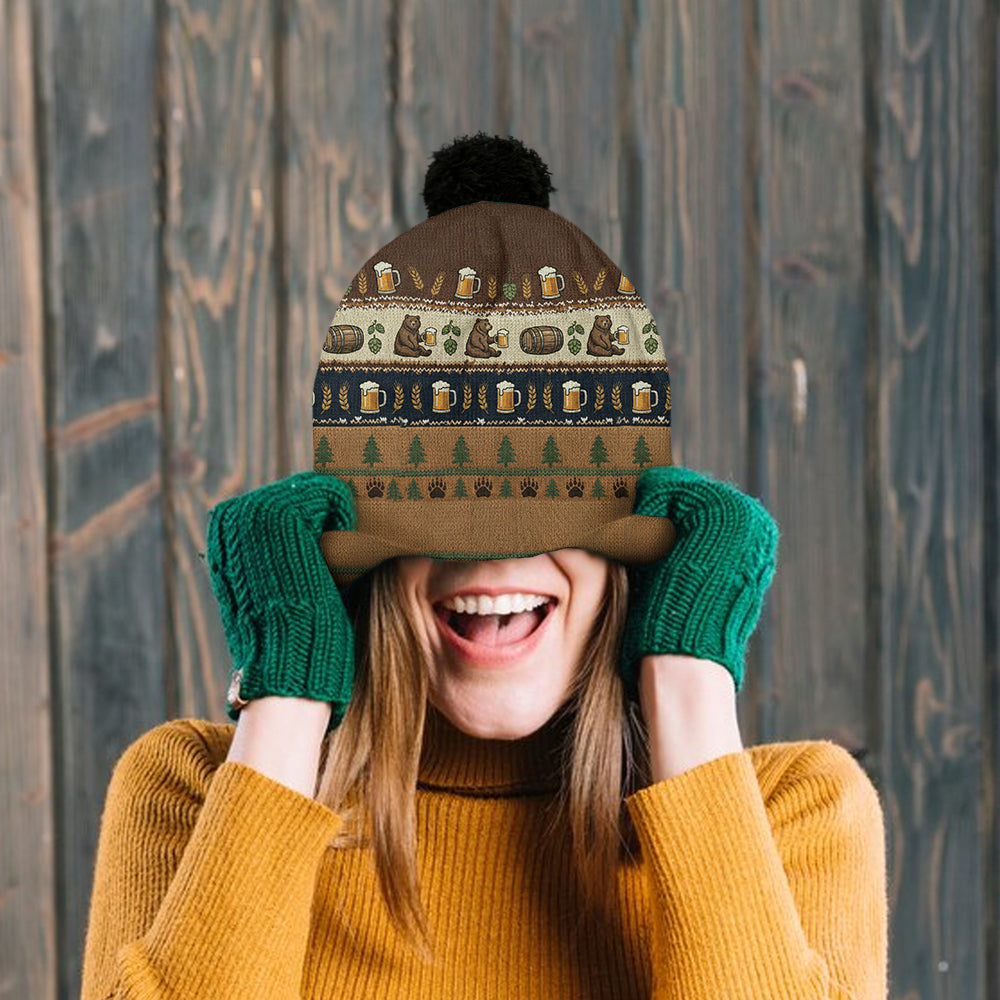 Holiday Brew Bear - Personalized Beer Beanie Hat