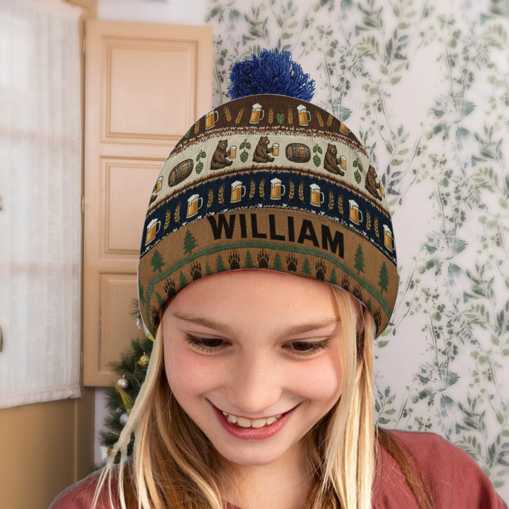 Holiday Brew Bear - Personalized Beer Beanie Hat