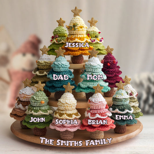 Family Christmas Tree Crochet - Personalized Family Custom Shaped Acrylic Plaque