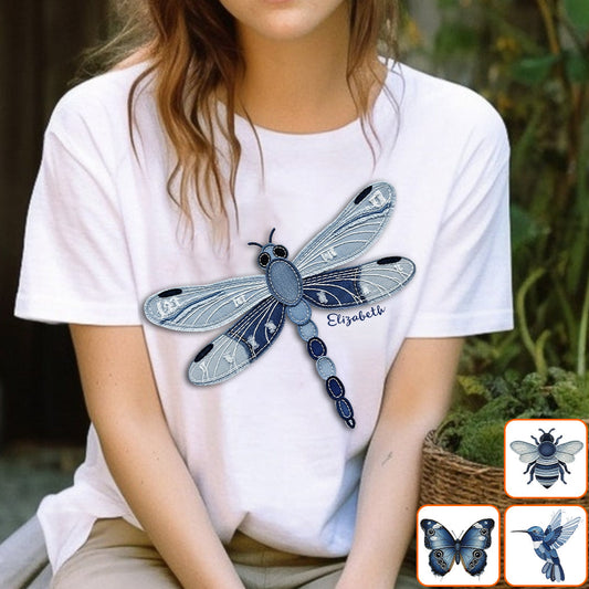 Blue Dragonfly/ Butterfly/ Bee/ Humming Bird - Personalized Gardening T-shirt And Hoodie