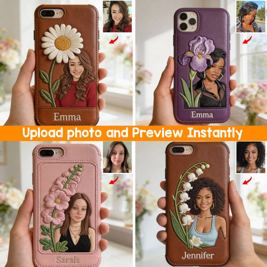 Custom Any Photo Birthmonth Flower - Personalized Self Love Leather Phone Case