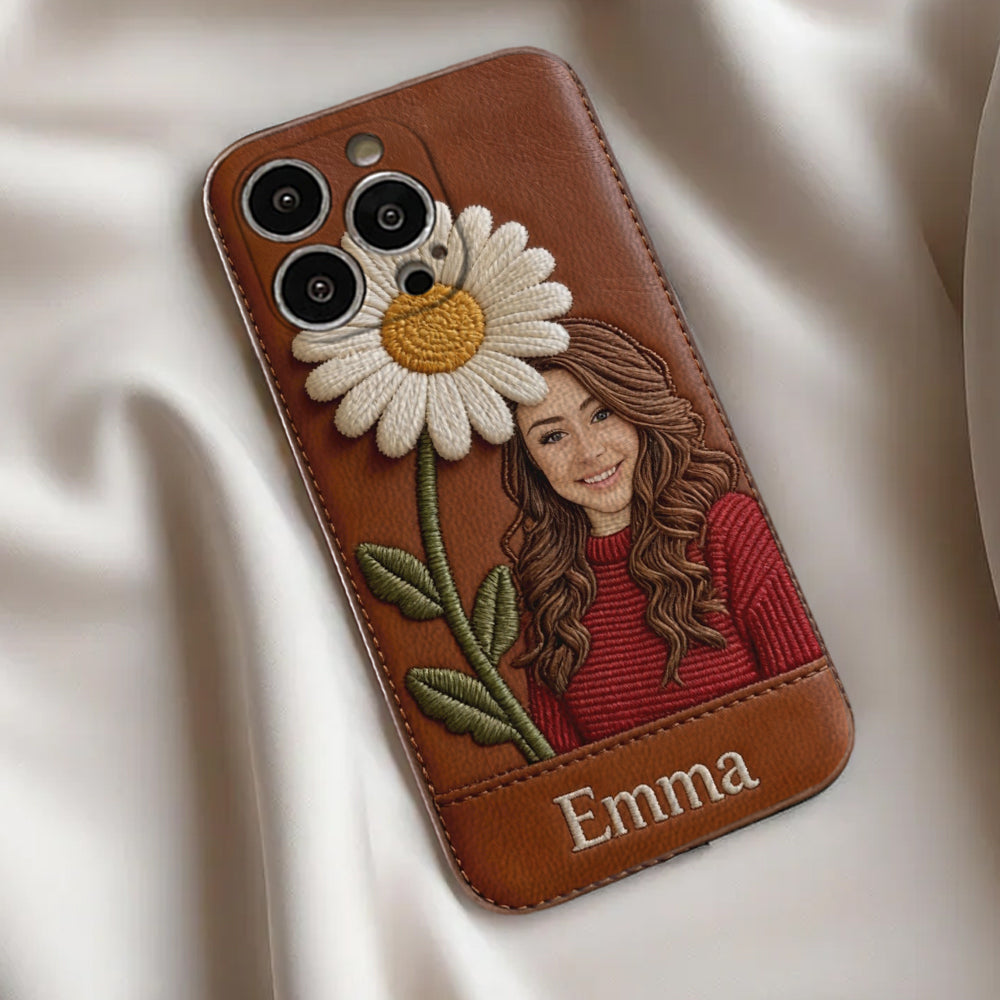 Custom Any Photo Birthmonth Flower - Personalized Self Love Leather Phone Case