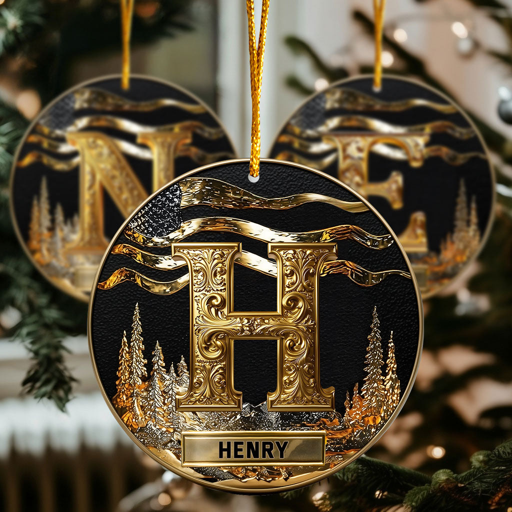 Custom Gold Initial For Family, Merry Christmas 2025 - Personalized Family Ornament