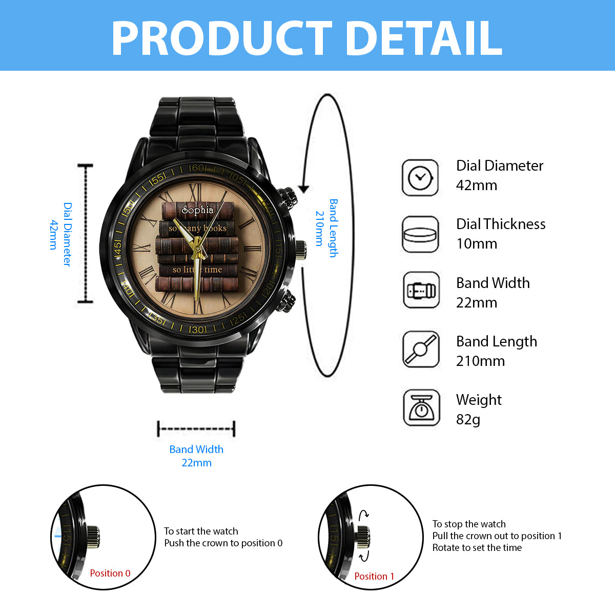 So Many Books So Little Time - Personalized Book Hand Watch