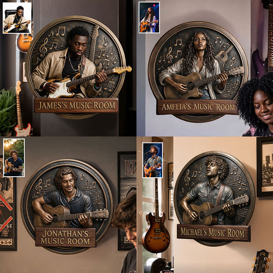 My Music Room - Personalized Guitar 3D Printed Cut Metal Sign