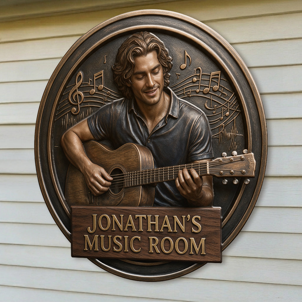 My Music Room - Personalized Guitar 3D Printed Cut Metal Sign
