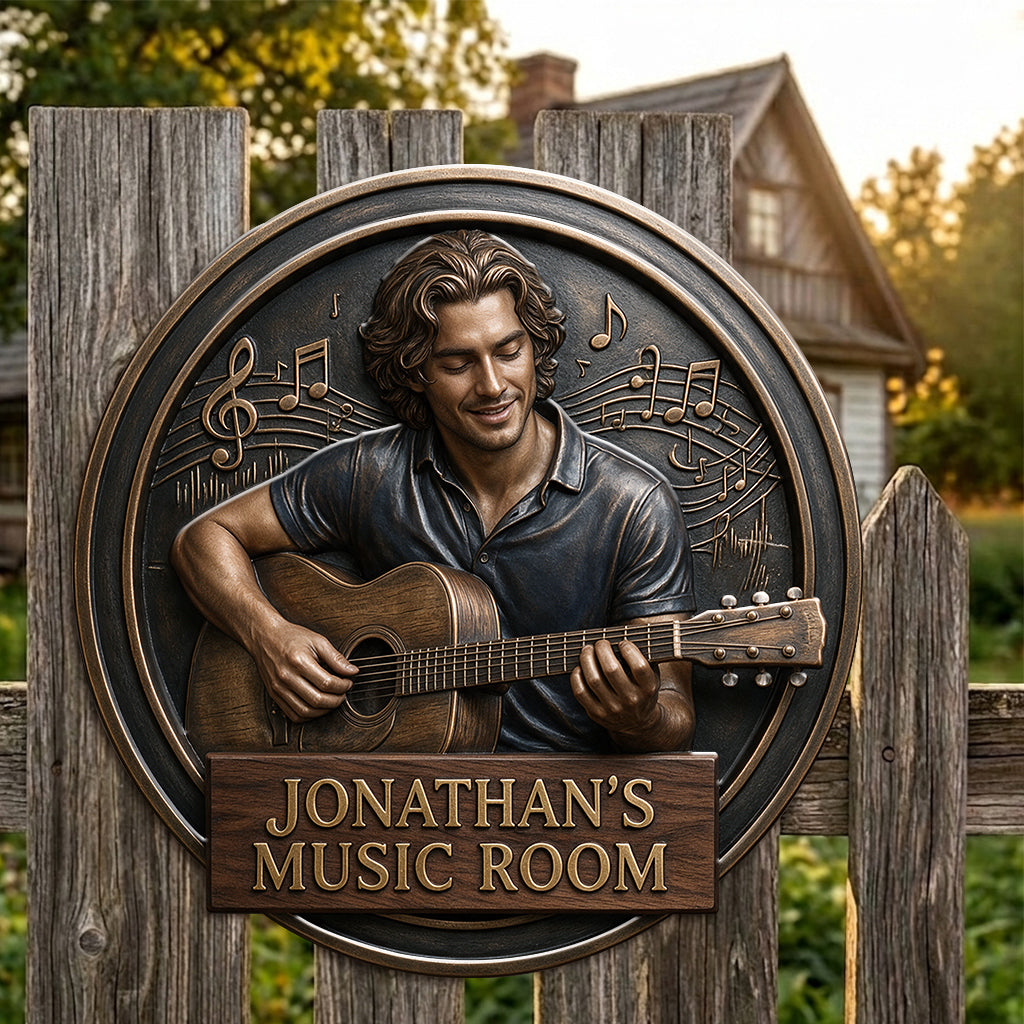 My Music Room - Personalized Guitar 3D Printed Cut Metal Sign
