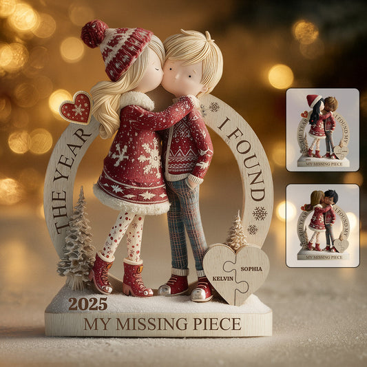 The Year I Found My Missing Piece - Personalized Couple Custom Shaped Wood Plaque