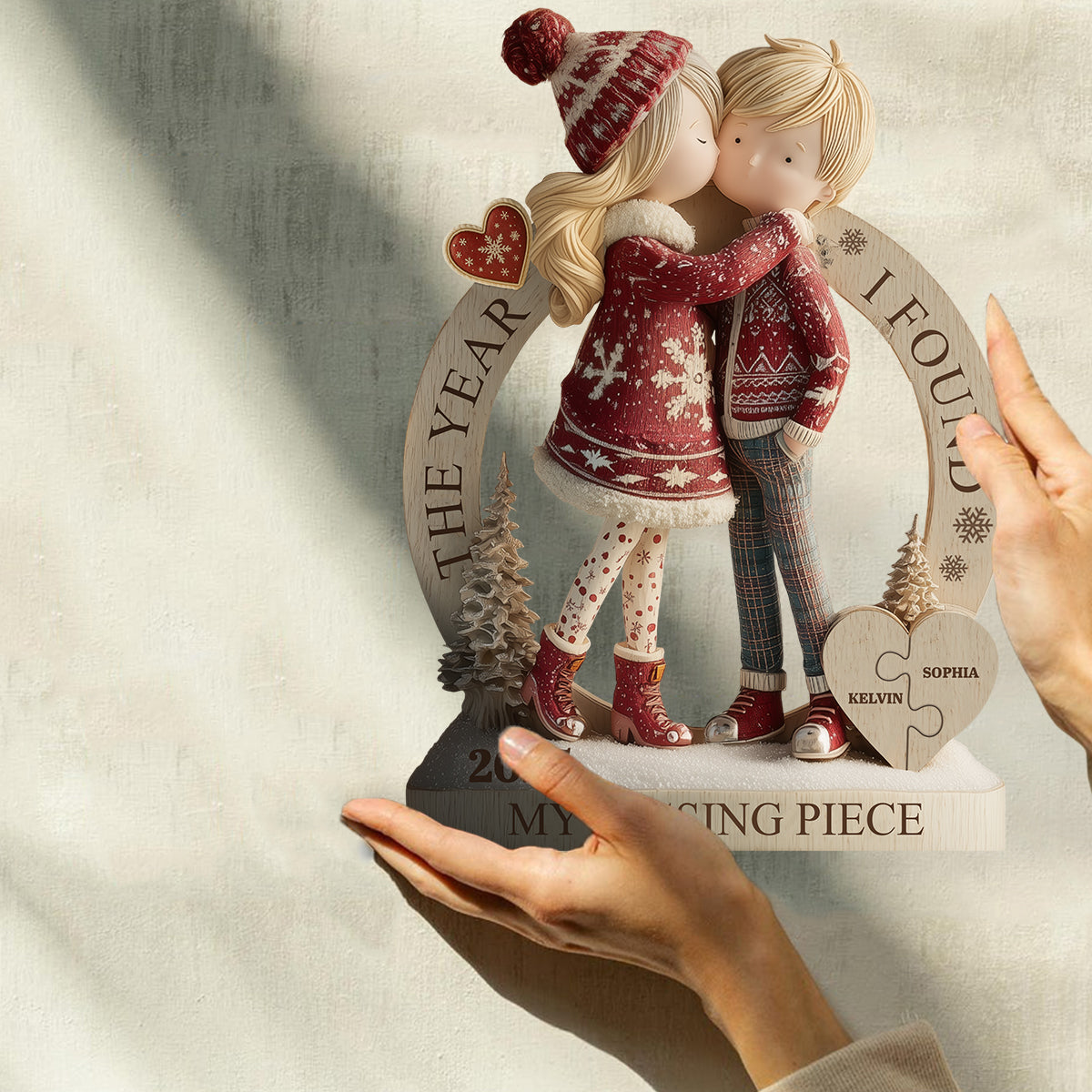 The Year I Found My Missing Piece - Personalized Couple Custom Shaped Wood Plaque