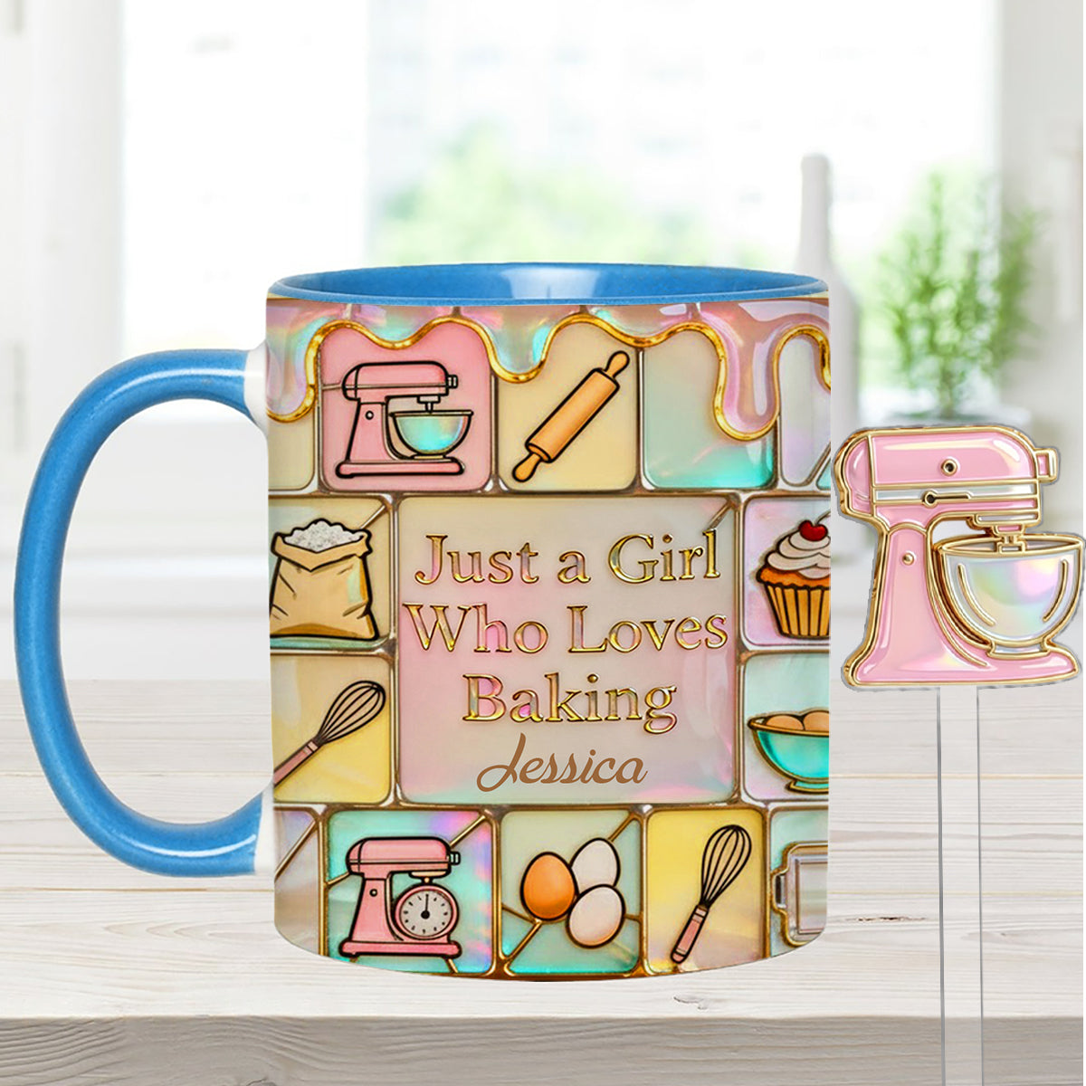 Just A Girl Who Loves Baking - Personalized Baking Set Accent Mug with Acrylic Stirrers