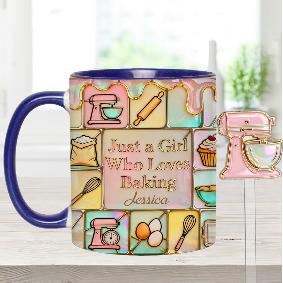 Just A Girl Who Loves Baking - Personalized Baking Set Accent Mug with Acrylic Stirrers