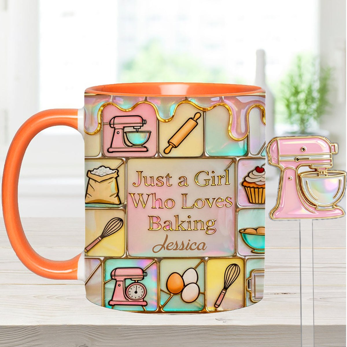Just A Girl Who Loves Baking - Personalized Baking Set Accent Mug with Acrylic Stirrers
