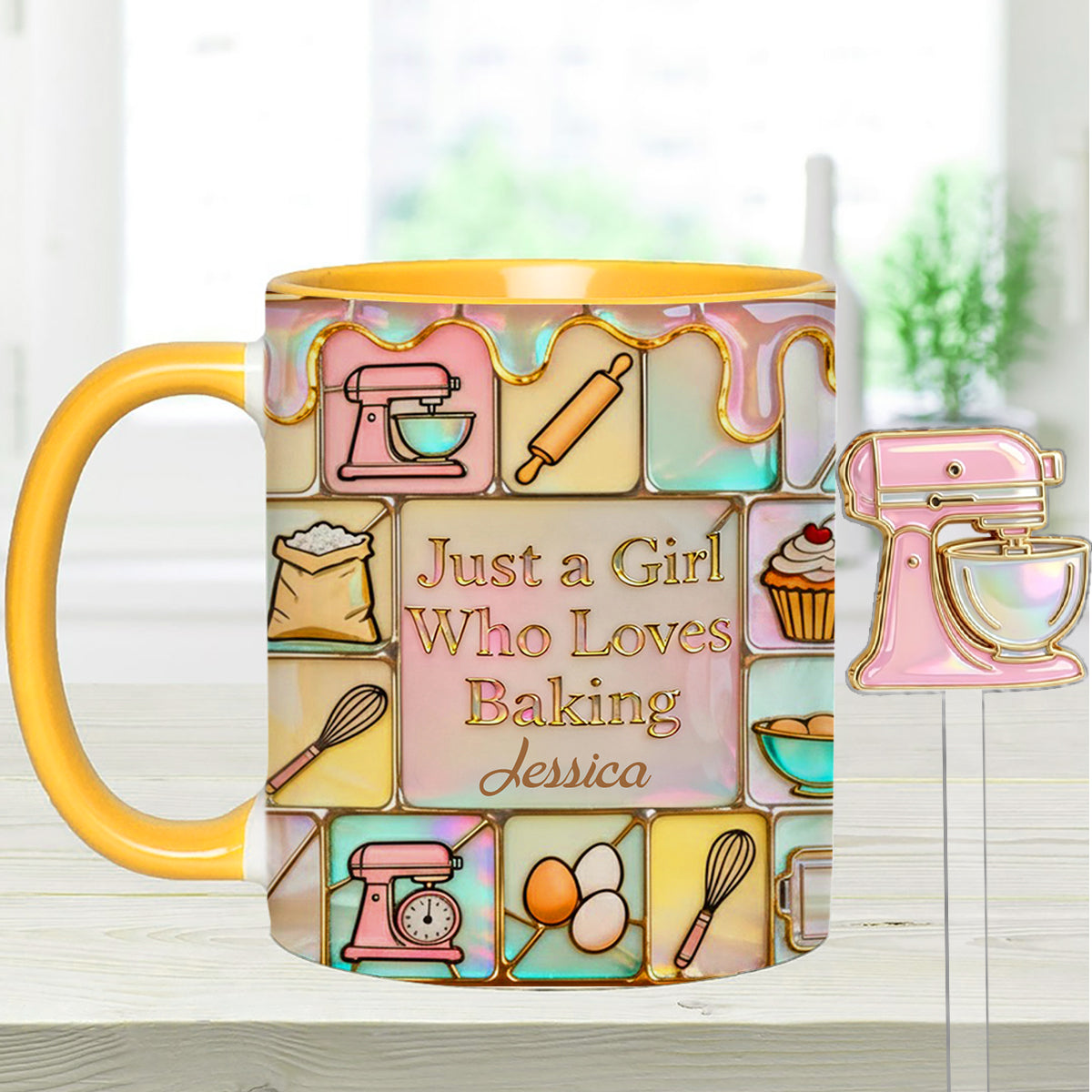 Just A Girl Who Loves Baking - Personalized Baking Set Accent Mug with Acrylic Stirrers
