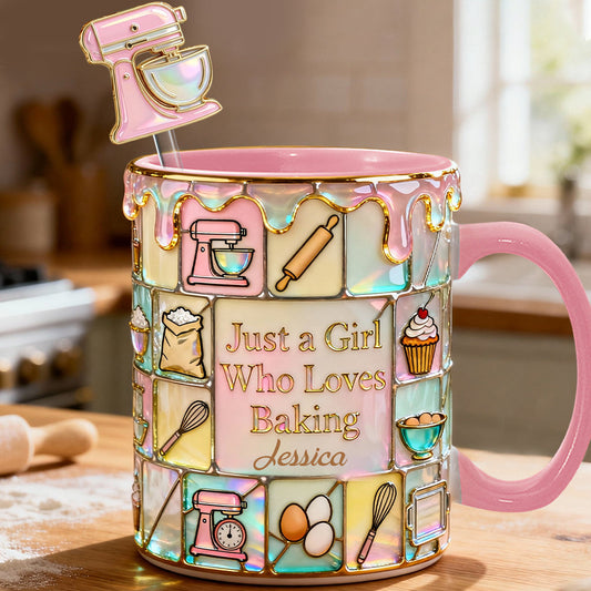 Just A Girl Who Loves Baking - Personalized Baking Set Accent Mug with Acrylic Stirrers