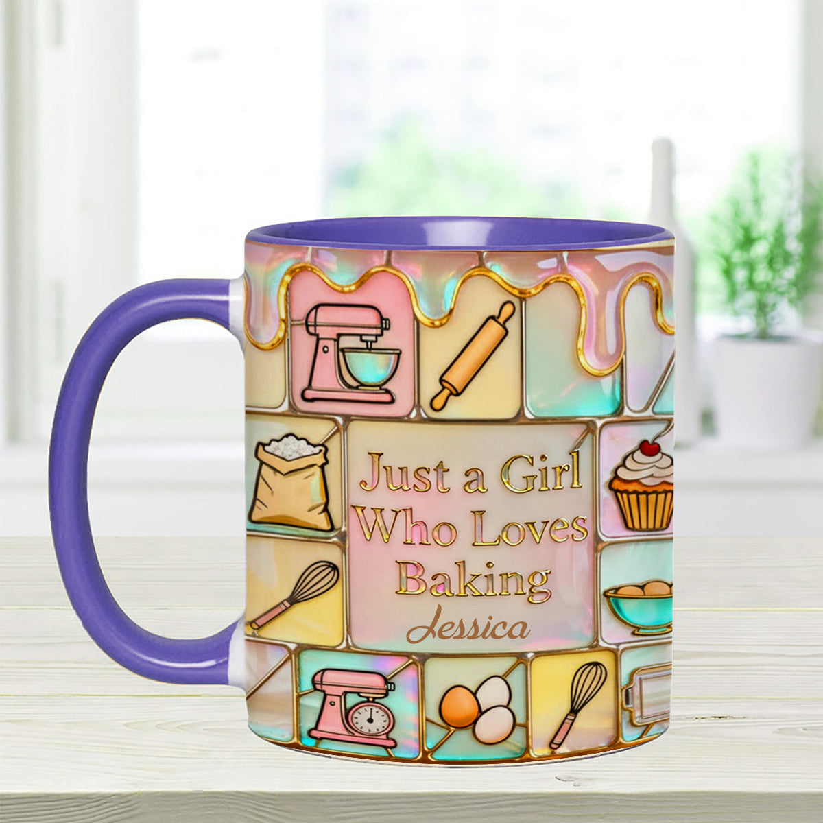 Just A Girl Who Loves Baking - Personalized Baking Set Accent Mug with Acrylic Stirrers