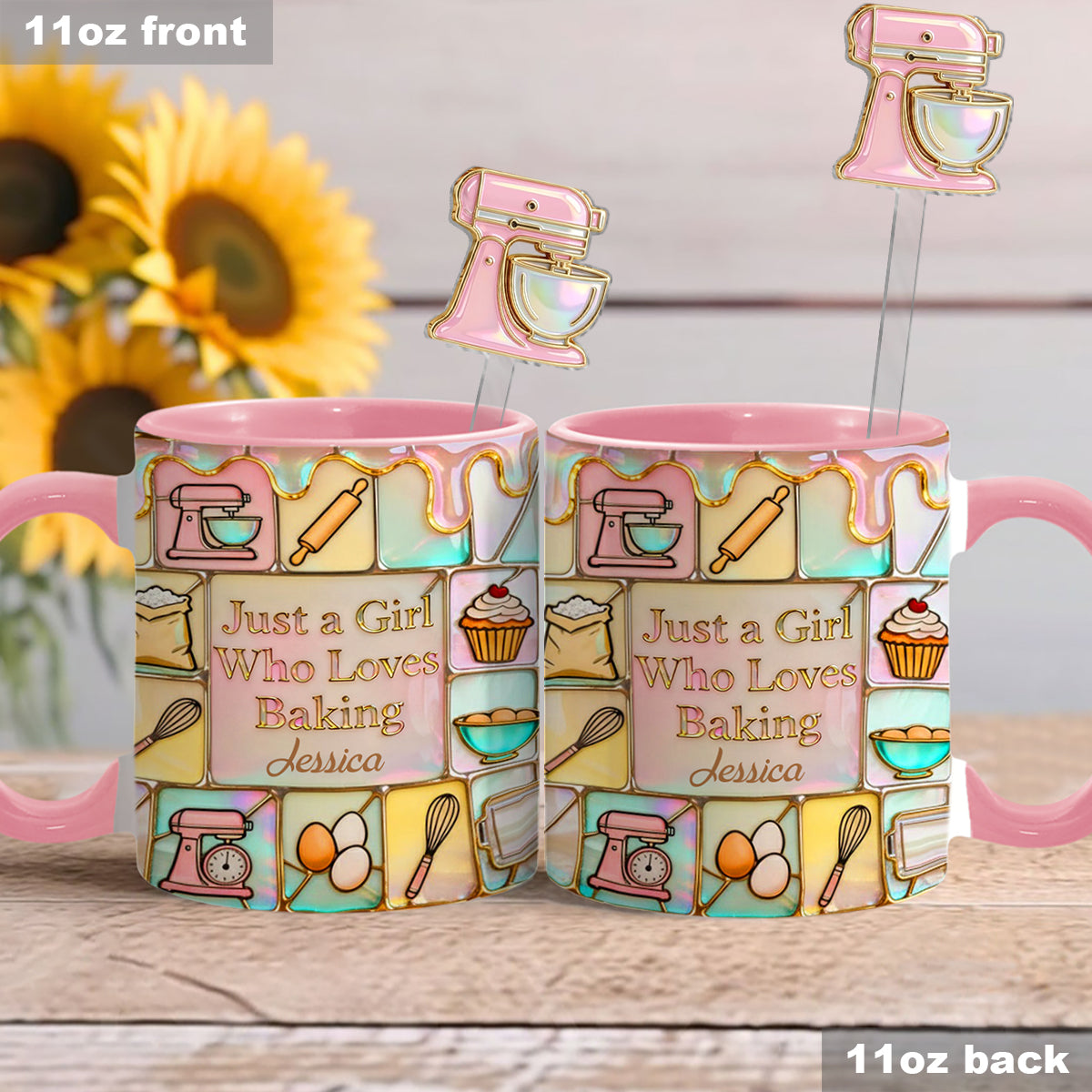 Just A Girl Who Loves Baking - Personalized Baking Set Accent Mug with Acrylic Stirrers