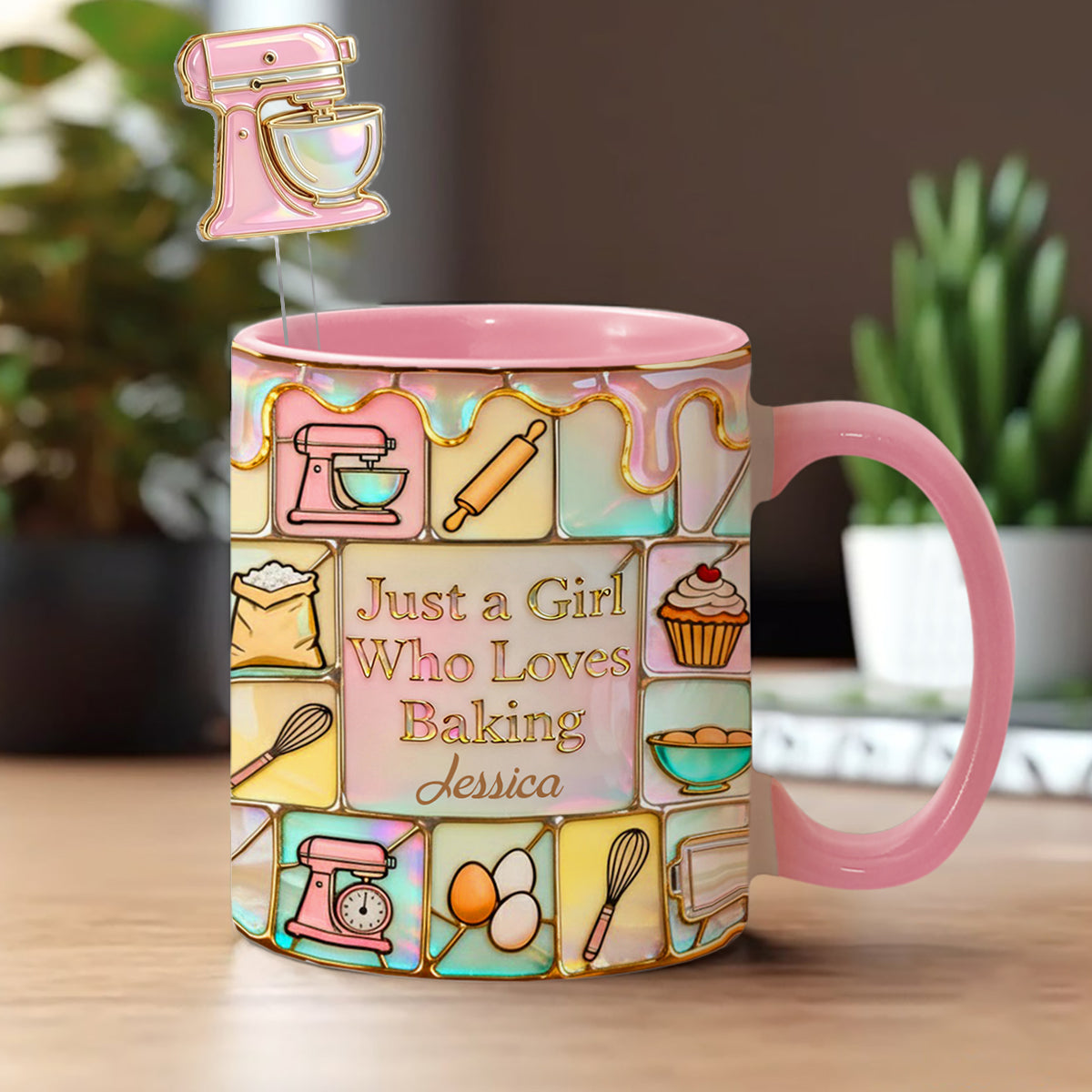 Just A Girl Who Loves Baking - Personalized Baking Set Accent Mug with Acrylic Stirrers
